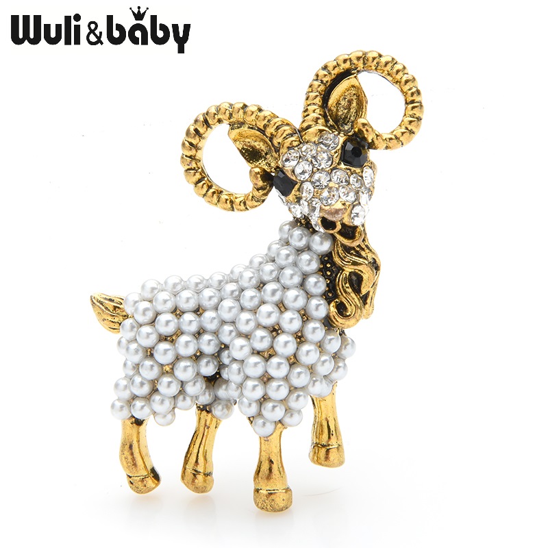 Embroidery Australia - Wuli&baby Vintage Pearl Goat Brooches Women