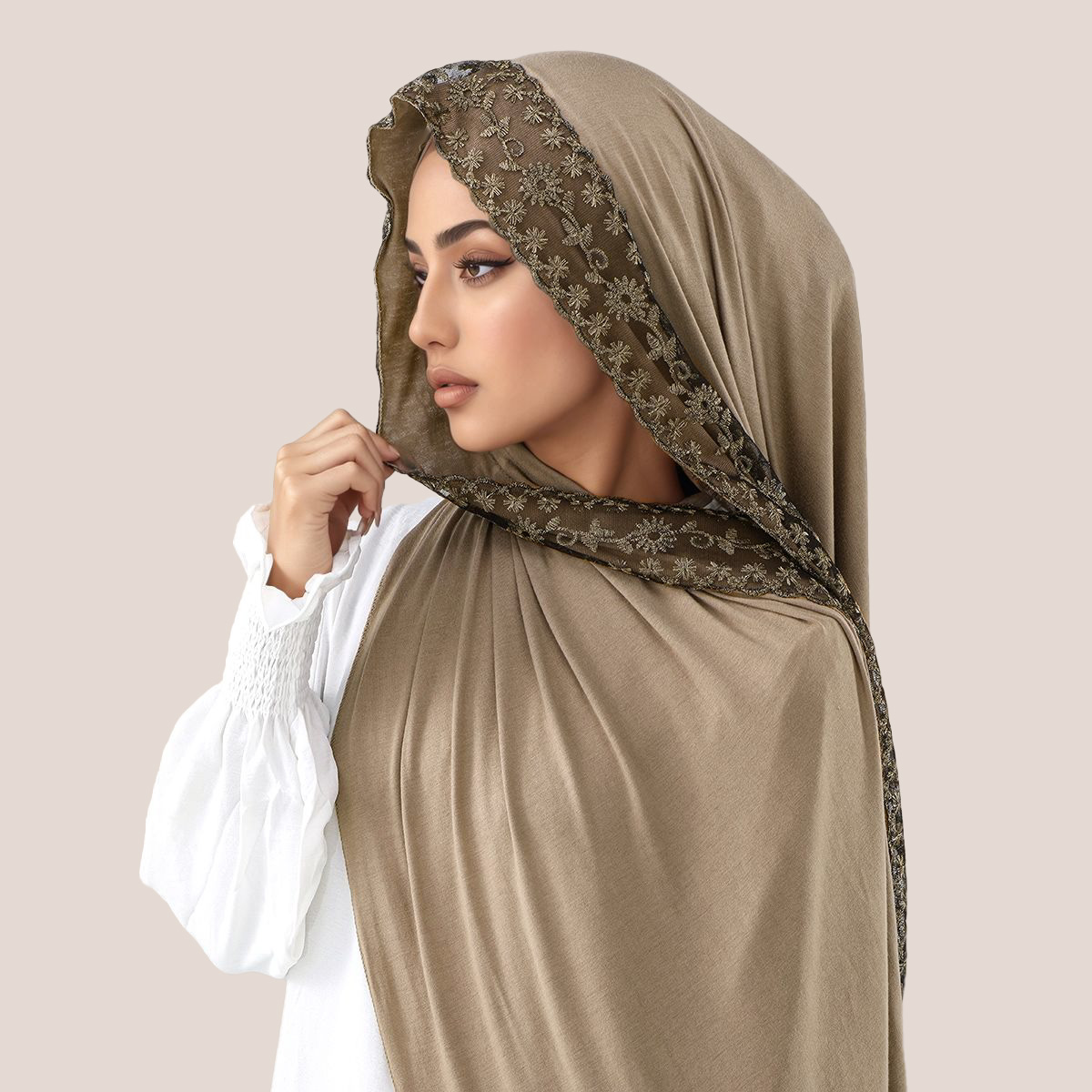 Embroidery Shawl - Lace Embroidery Cotton Jersey Muslim Hijab