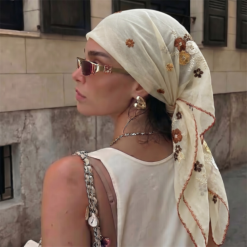 Embroidery Shawl - Luxury Sheer Mesh Shawl Floral Embroidery