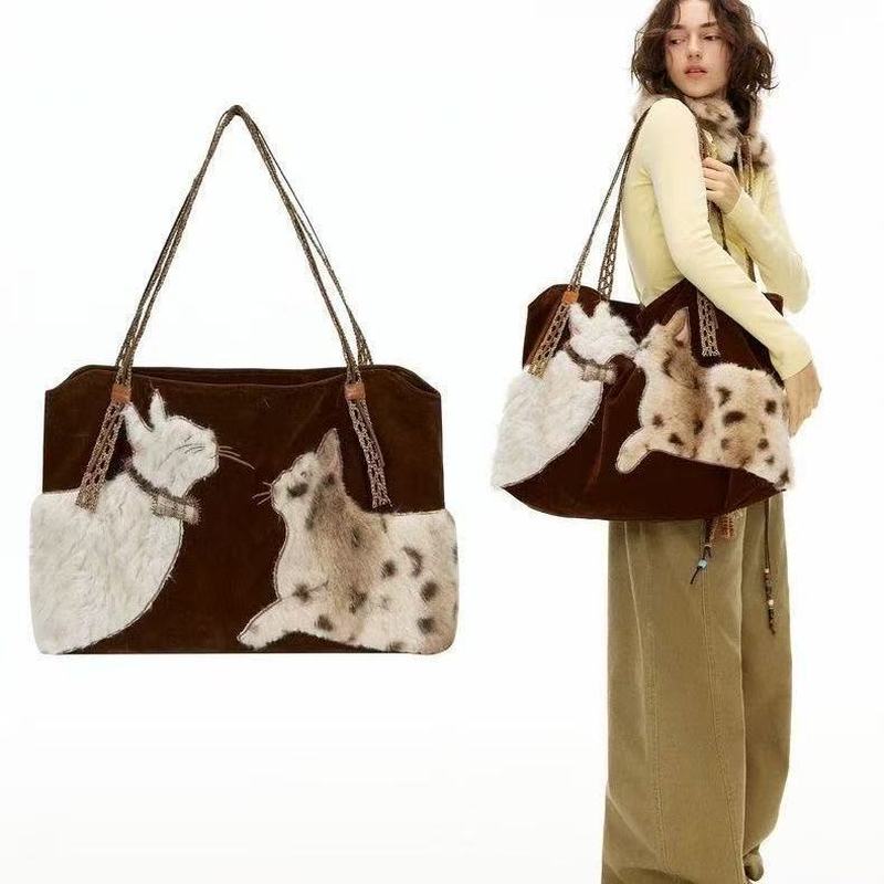 Embroidery Texture - Cute Retro Puppy Tote Bag Women