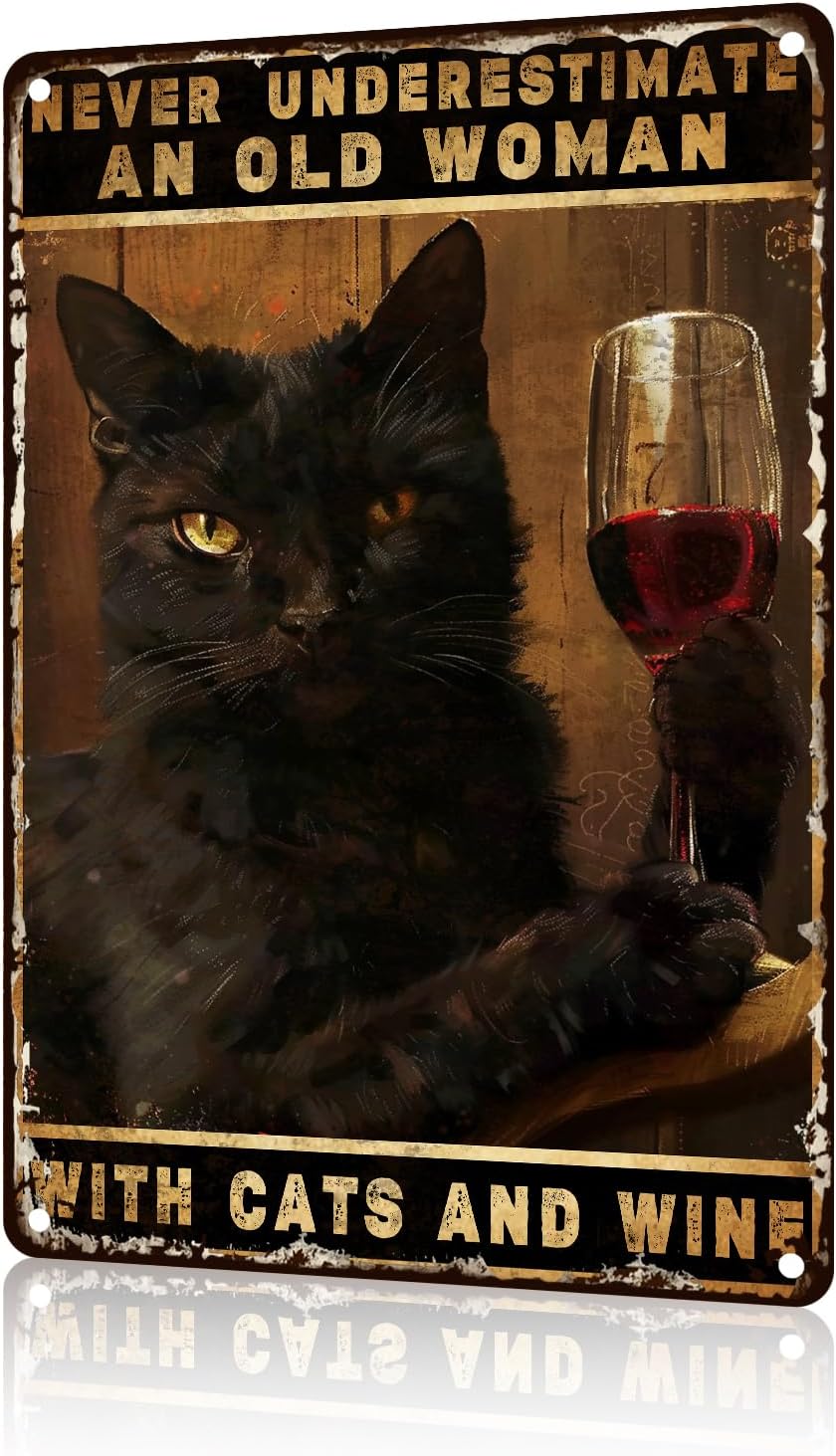 Embroidery Wall Art - Black Cat Metal Tin Sign -