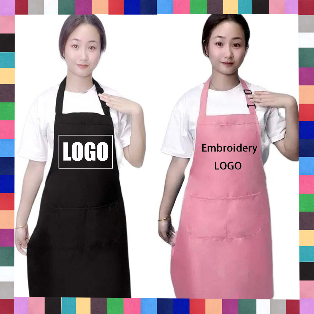 Embroidery Kitchen - 18 Colors Custom LOGO Aprons For