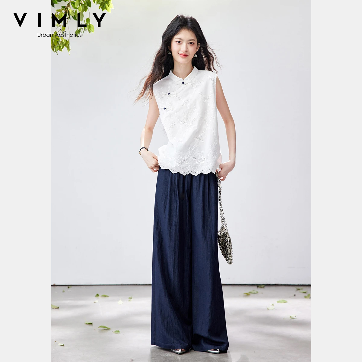 Embroidery Class - VIMLY Chinese Style Two Piece Pant