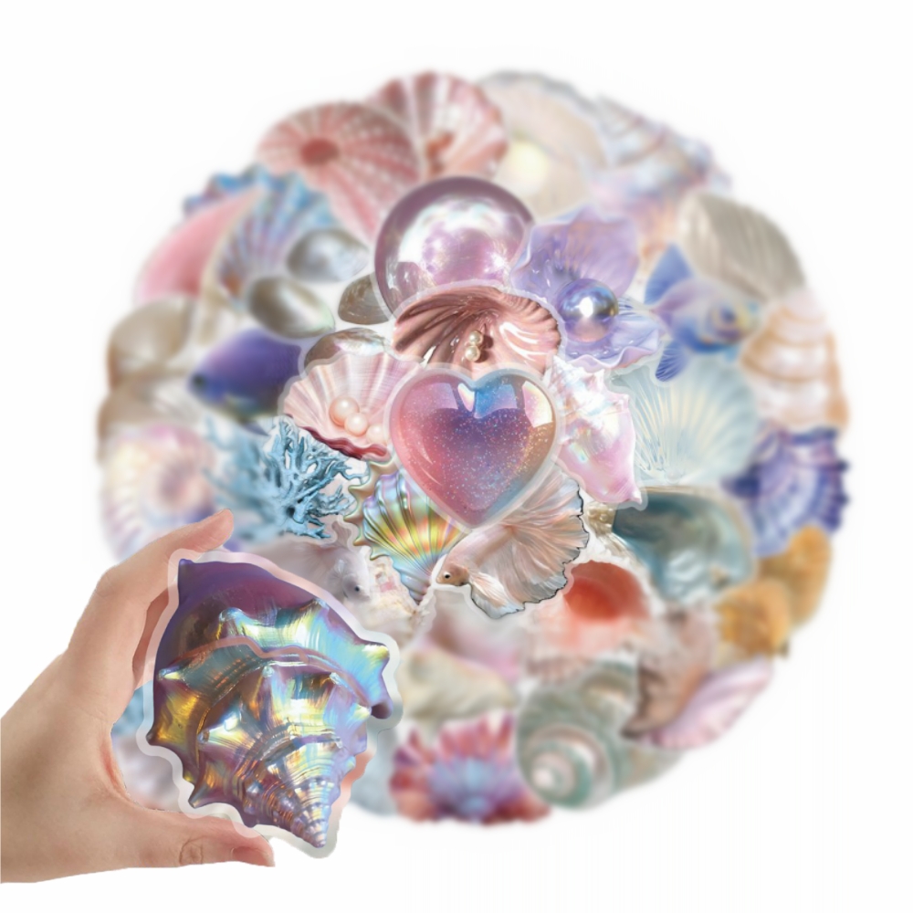 Embroidery Wall Art - 50pcs Cartoon Shell Graffiti Stickers Conch