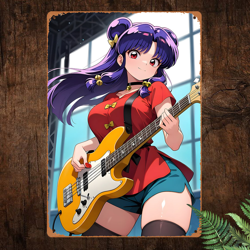 Embroidery Water - Vintage Anime-Inspired Guitar Girl Metal Sign