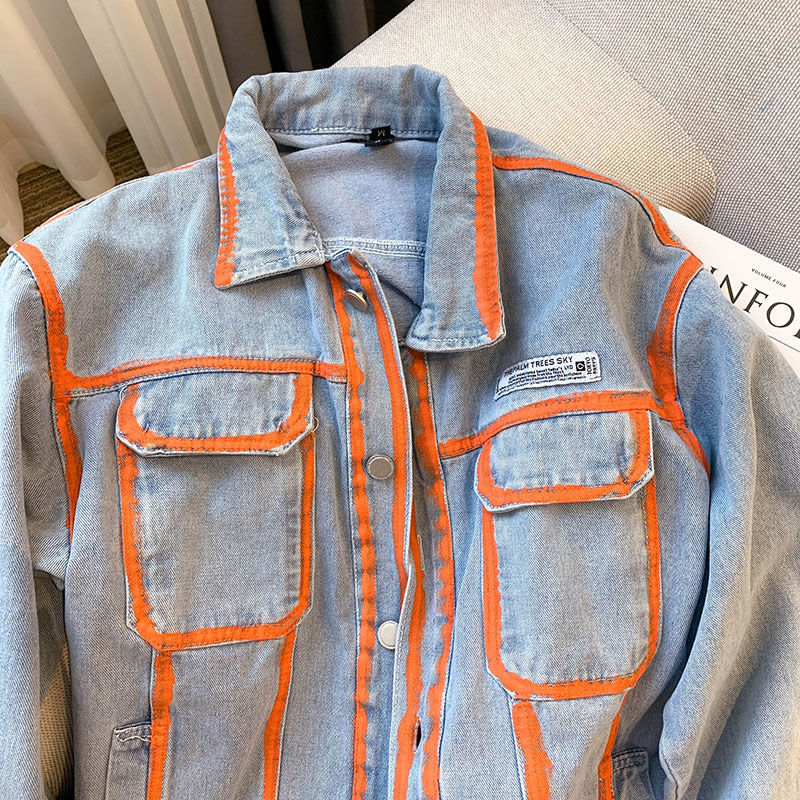 Retro Women Striped Graffiti C - огляд і ціна Embroidery Jacket Jeans