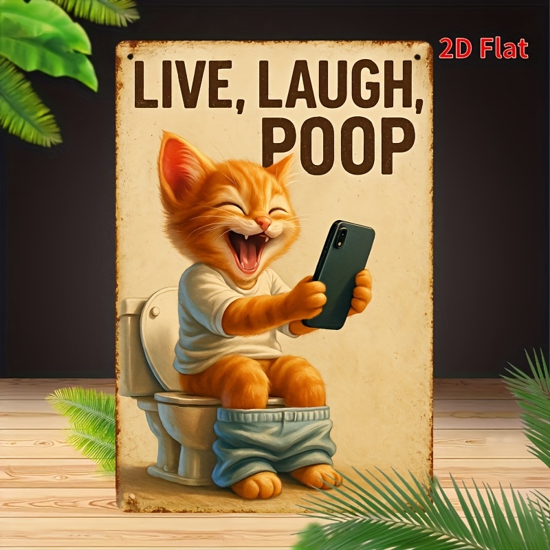 Funny Cat on Toilet Metal Wall - огляд і ціна Embroidery Wall Art