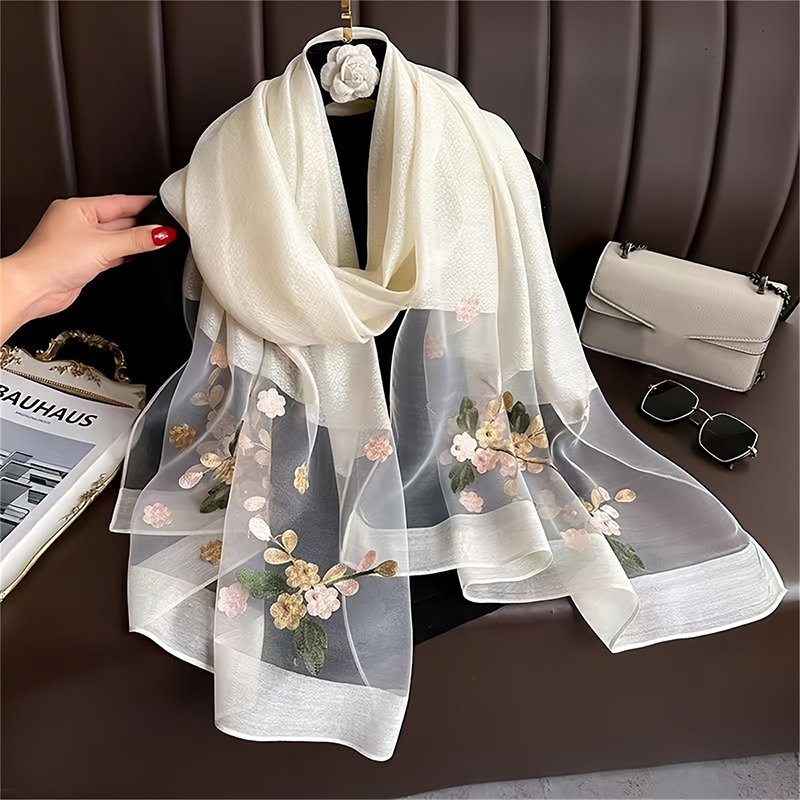 Women Silk Wool Scarf Floral E - огляд і ціна Embroidery Shawl