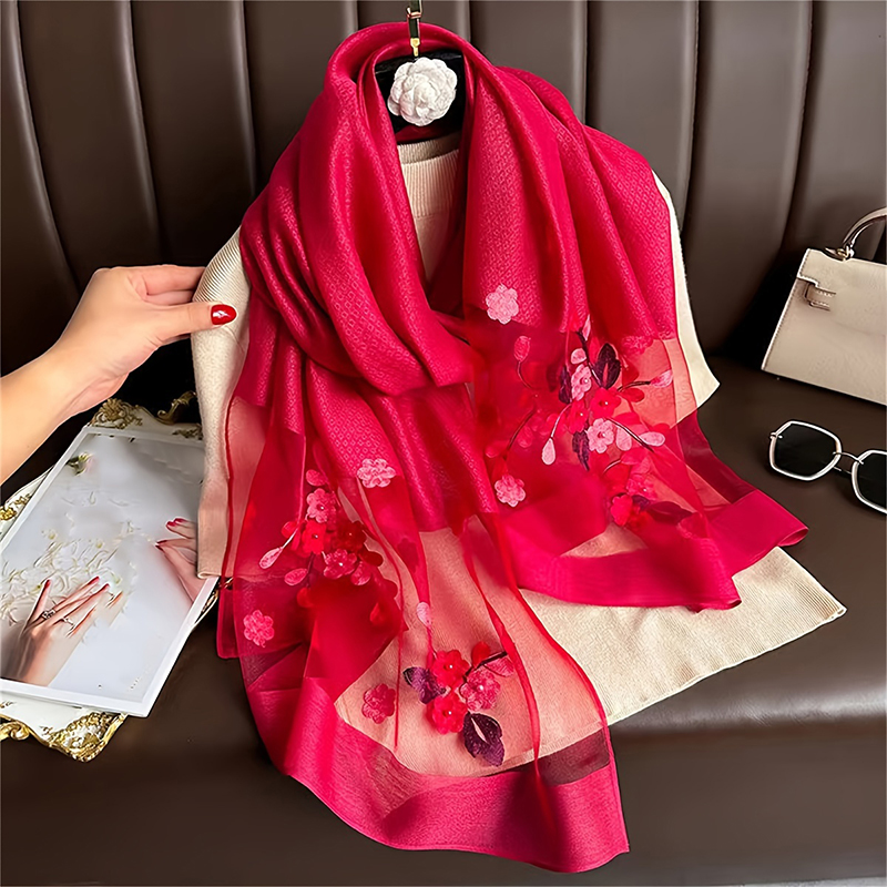 Women Silk Wool Scarf Floral E - огляд і ціна Embroidery Shawl
