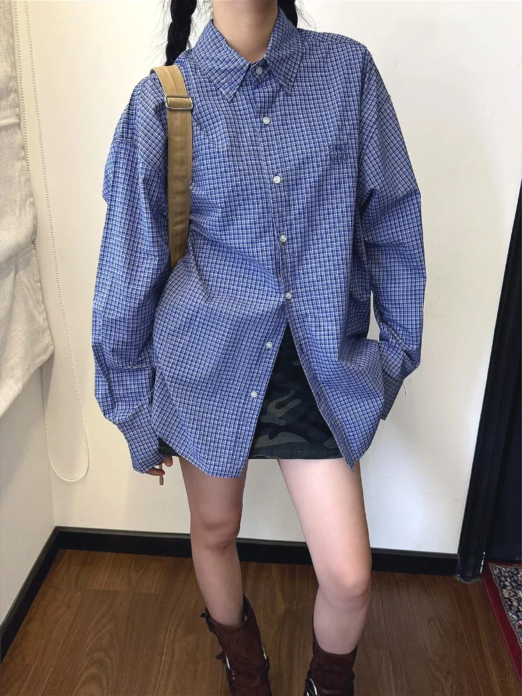 Vintage Blue Plaid Shirts for  - огляд і ціна Embroidery Font
