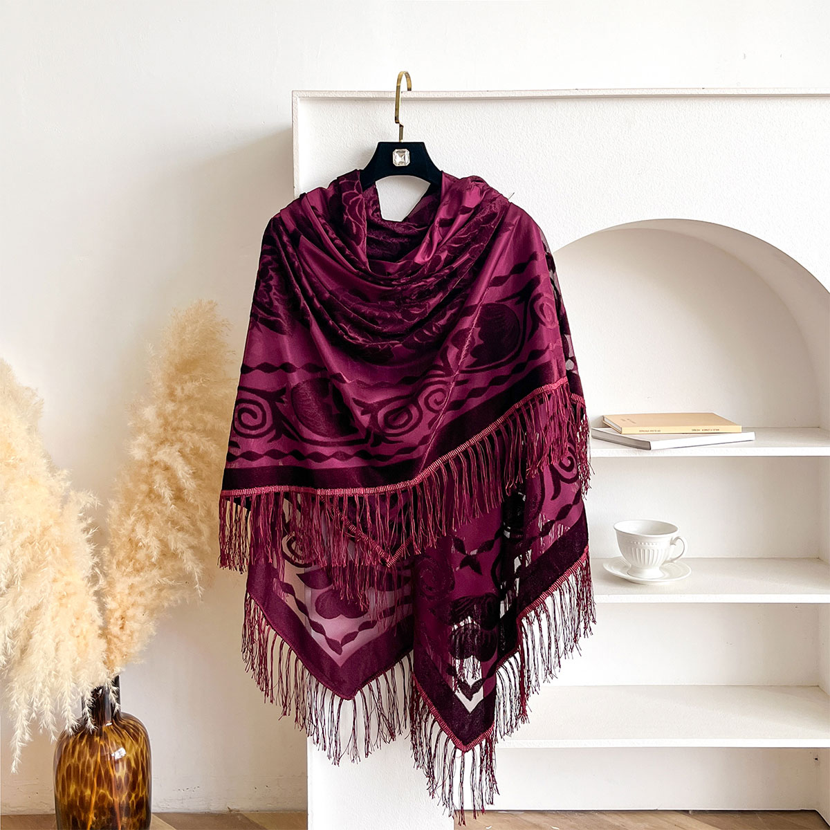 Retro Velvet Tassel Scarf Flor - огляд і ціна Embroidery Shawl